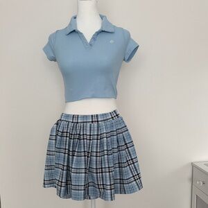 Blue Plaid Girls crop top with Skirt-shorts